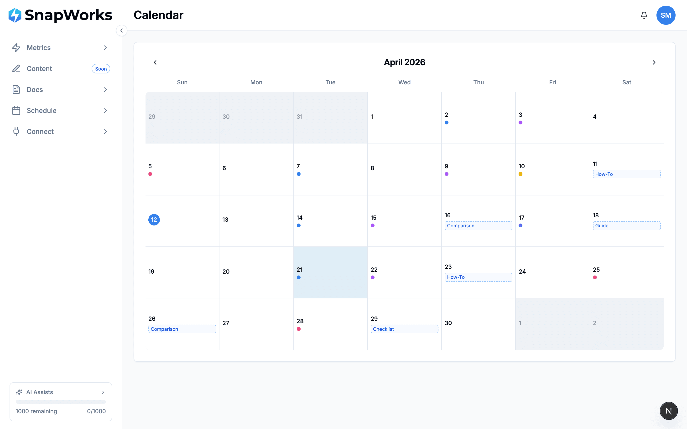SnapContent Dashboard